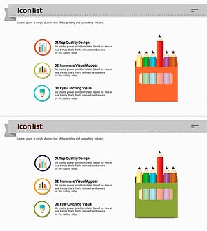 아이콘과 색연필 리스트 슬라이드 템플릿 – 창의적이고 체계적인 정보 전달