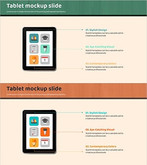 태블릿 목업 아이콘 슬라이드 - 제품 소개의 시각적 표현