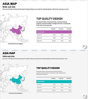 아시아 지도와 테이블 차트 – 시장 분석 및 마케팅 전략