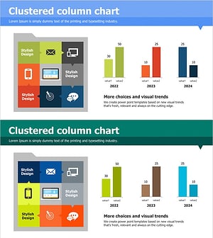 시장 동향과 분석을 위한 세로막대 슬라이드 템플릿