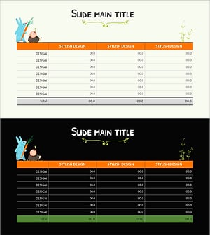 동물들과 테이블 차트 슬라이드 – 재무 계획의 재미