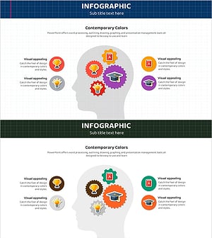 인체 실루엣과 스쿨 스티커 PPT 템플릿 – 교육과 창의성