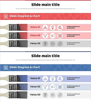 레드 퍼플 아이콘과 페인트 붓 슬라이드 – 제품 및 서비스 소개