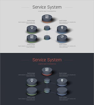 사업 영역 연결 3D 다이어그램 – 기술적 통합을 강조