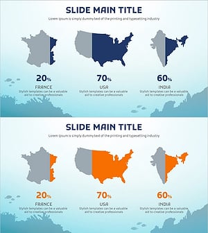 시장 점유율 분석을 위한 지도 실루엣 슬라이드