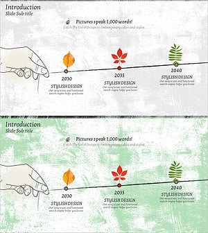 회사의 연혁을 시각화한 단풍잎 다이어그램