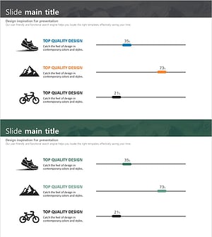 Hiking Illustration Icons and Volume Charts – Market Analysis Slide