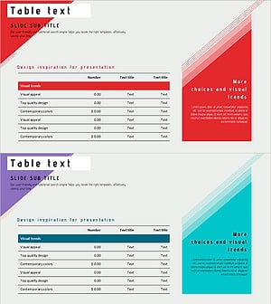 사선 박스와 테이블로 재무 계획을 시각화한 슬라이드