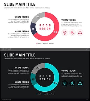 레드 블루 도넛 차트 분석 – 시장 점유율을 시각화한 슬라이드