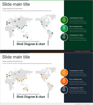 나뭇잎 아이콘과 세계 지도를 활용한 커넥션 슬라이드