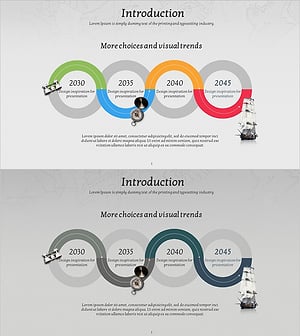 모험 회사연혁 4색 연결 다이어그램