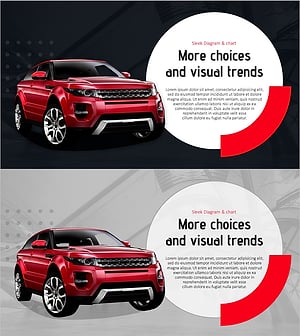 자동차와 원형 텍스트박스 – 사업 비전 및 전략