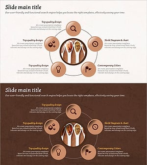 식료품 개발 계획을 위한 중심이 있는 다이어그램 슬라이드