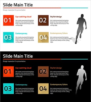 달리기 수칙을 소개하는 다이어그램 슬라이드 – 비전과 전략