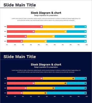 삼색 기본 세분화 막대 그래프 – 시장 동향 표현