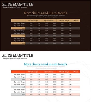 브라운 오렌지 기본 테이블 차트 – 사업 관리와 조직 계획