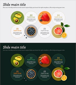주요 과일 소개를 위한 다이어그램 슬라이드 – 신선함의 상징