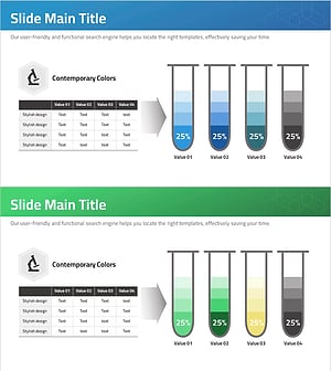 실린더 모양 그래프 & 테이블 슬라이드 – 연구 개발 데이터 시각화