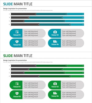 세분형 막대 그래프 및 알약 모양 다이어그램 – 마케팅 전략 강조