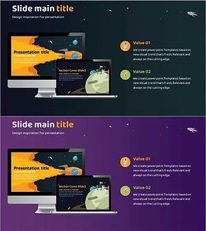 우주 테마 PC 목업 페이지 프레젠테이션