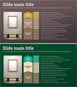 갈색과 초록으로 구성된 연혁 슬라이드 – 효과적인 기업 소개