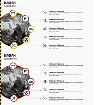 기술별 개발 현황을 나타낸 다이어그램 슬라이드 - 정보의 중심