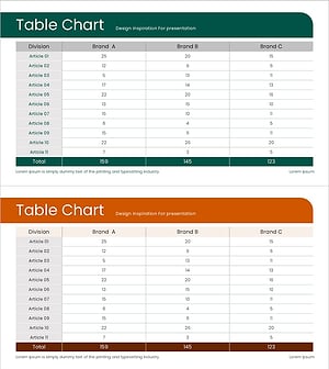 그린 브라운 통계 테이블 – 재무 성과 분석