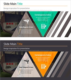 공업 이미지와 삼각형 텍스트 박스 – 혁신적 제품 소개