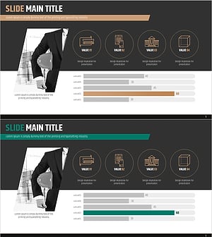 회사개요 및 성과 그래프 슬라이드 템플릿 – 성과 강조