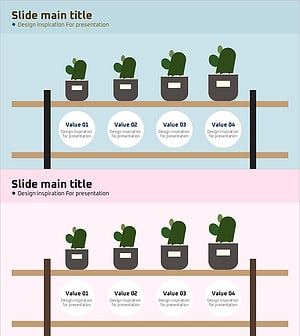 선반 위의 원형 텍스트 박스와 선인장 슬라이드