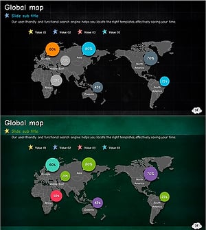 세계지도와 퍼센티지 데이터로 시장 분석