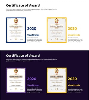 수상 및 인증 슬라이드 – 퍼플 옐로우 특허 디자인