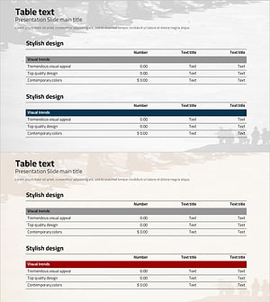 네이비 레드 테이블 슬라이드 – 재무 성과를 명확히 시각화