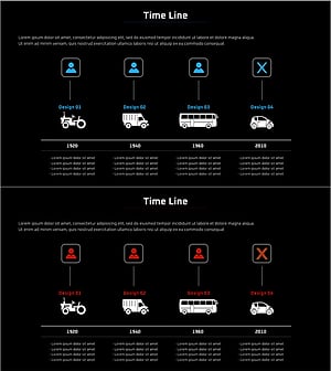 자동차 발전 연혁을 시각화한 다이어그램 슬라이드