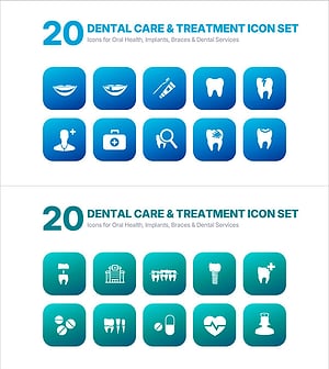치과 진료 아이콘 세트 20종 – 구강건강, 임플란트, 교정, 치과 서비스 전용 PPT 아이콘