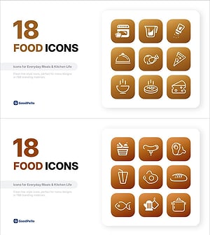 푸드 아이콘 세트 18종 – 식음료, 레스토랑 메뉴, 주방 라이프 전용 PPT 아이콘