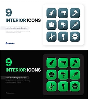 인테리어 아이콘 세트 9종 – 리모델링, 건축 디자인, DIY 전용 PPT 아이콘