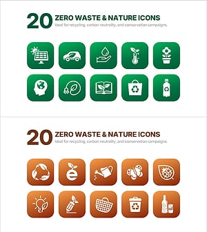 제로웨이스트 & 자연 아이콘 세트 20종 – 친환경, 재활용, 탄소중립 캠페인 전용 PPT 아이콘