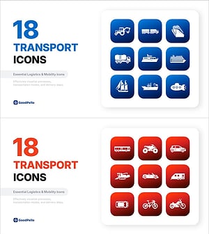 교통 아이콘 세트 18종 – 물류, 운송수단, 모빌리티 전용 PPT 아이콘