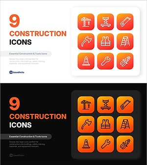 건설 아이콘 세트 9종 – 건설 현장, 안전 교육, 공구 전용 PPT 아이콘