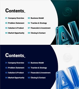 AI 투자 피치덱 목차 슬라이드 – IR 발표 구성 안내