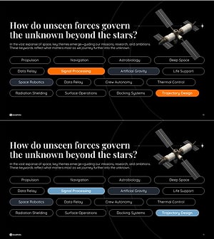 우주 기술 핵심 키워드 맵 슬라이드 – 미래 시스템 구조 정리