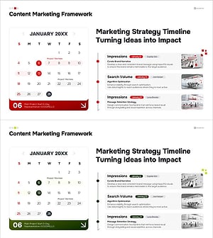 PPT 콘텐츠 마케팅 타임라인 슬라이드 – 마케팅 전략 일정 프레임워크