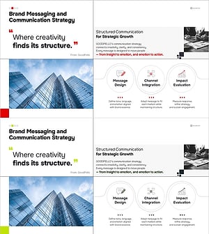 PPT 브랜드 메시징 전략 슬라이드 – 커뮤니케이션 구조 설계 프레임워크