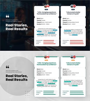 유학·워킹홀리데이 후기 파워포인트 슬라이드 – 실제 수강생 스토리 & 성과 증명 PPT