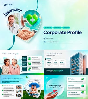 Green Blue Healthcare Insurance Company Profile PowerPoint Template 18 Slides
