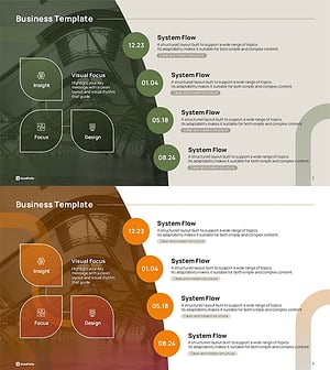 아이콘 박스 추진체계 파워포인트 슬라이드 – 3단계 구조 + 4마일스톤 일정