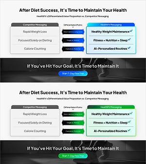 Brand vs. Competitor Messaging Slide – 3-Point, Blue & Green