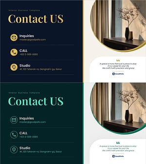 Contact 마무리 PPT 슬라이드 – 연락처 3항목 인테리어 다크 2단